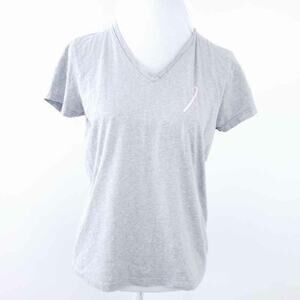 Reebok Breast Cancer Awareness Ribbon Tshirt Shirt Gray Short Sleeve Medium Vnec